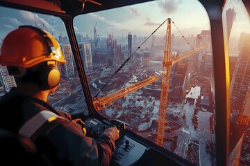 View of a crane operator working