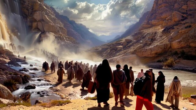 Exodus of the bible, Moses crossing the desert with the Israelites,