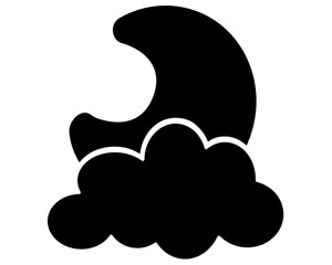 Moon in the cloud - vector silhouette picture for logo or pictogram. Crescent in a cloud icon for weather forecast.	