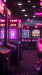 Fototapeta premium . Retro arcade romance A neon lit style arcade with gl .jpeg
