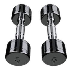 Two blank Round Dumbbells with number 6, black weightlifting gym equipment, isolated on white background. 3D illustration
