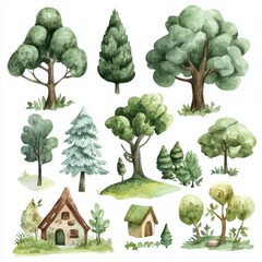 Fototapeta premium . Watercolor Forest Vector Set Watercolor Style .jpeg