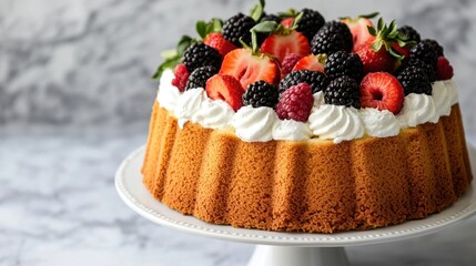 Delicious Berry Topped Cake with Cream and Whipped Topping