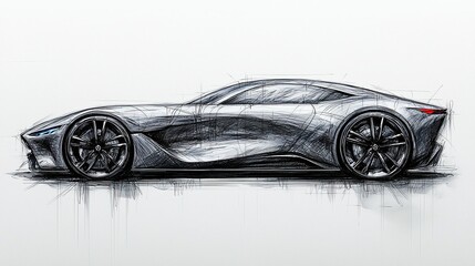 Naklejka premium A sleek automotive design sketch showcasing a modern sports car profile.