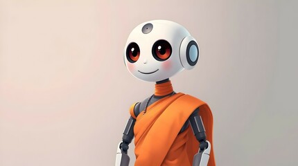 cartoon style robot in orange sari with space for text on gray background for use in creative projects