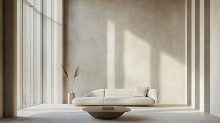 Fototapeta premium Modern minimalist room with elegant, clean design. Featuring sleek lines and soft hues