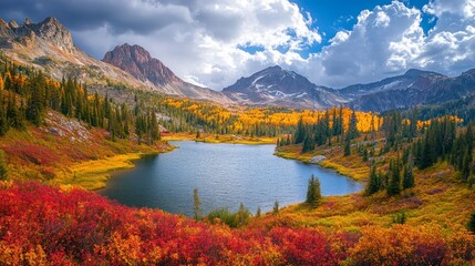 Obraz premium Stunning Autumn Landscape with Colorful Foliage and Calm Lake