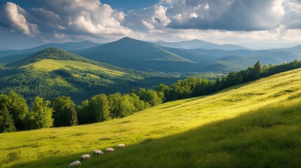 Obraz premium Majestic Mountain Meadow with Sheep