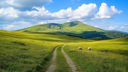 Obraz premium Serene Mountain Meadow Landscape