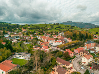 Fototapeta premium A town in the fields - aerial view