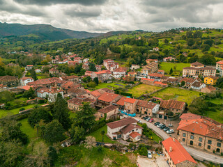 Fototapeta premium A town in the fields - aerial view