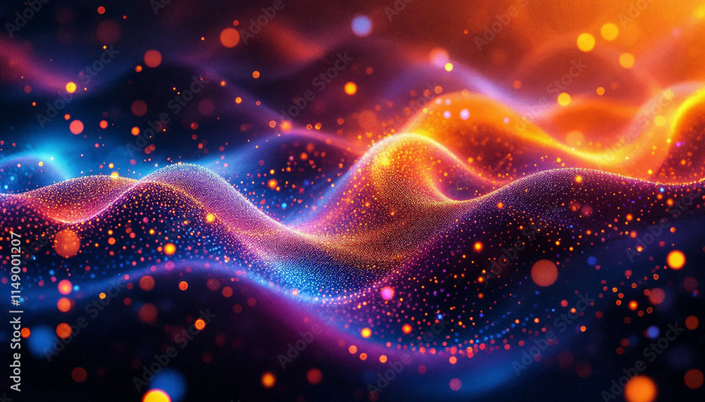 Poster colorful abstract waves of light create a mesmerizing visual display in a digital landscape at night