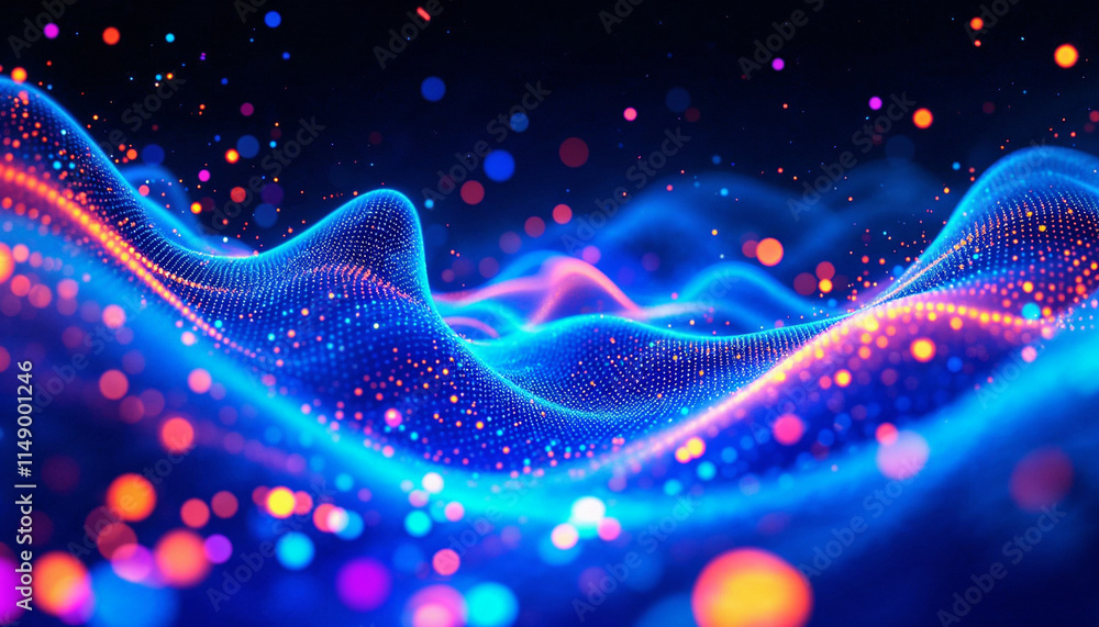 Aufkleber colorful abstract design with glowing dots and waves in dark background creates a vibrant atmosphere