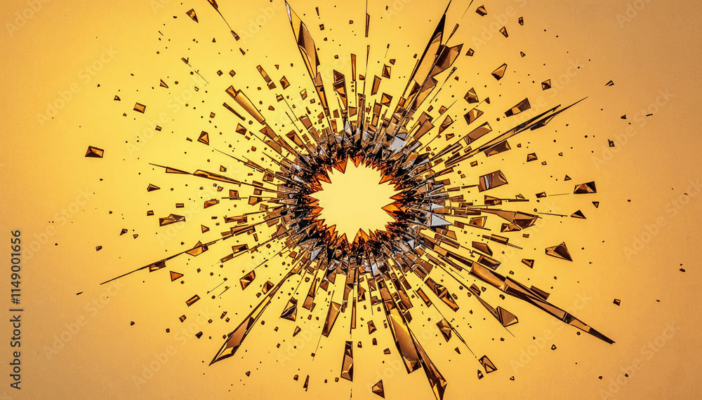 Aufkleber abstract explosion of shards against a vibrant orange background depicting dynamic energy and moveme
