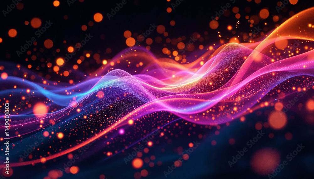 Aufkleber colorful abstract waves with glowing particles create a vibrant digital background