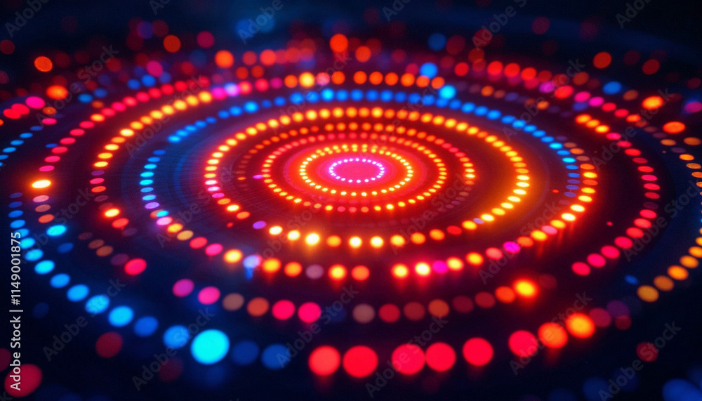 Poster colorful circular patterns glow with vibrant lights in a mesmerizing display of brightness