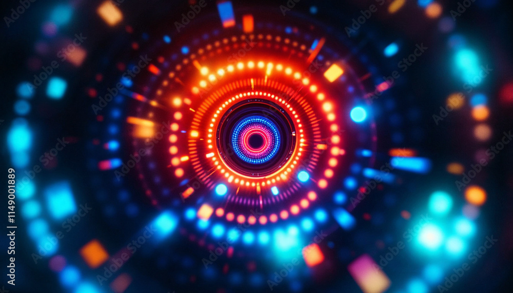 Poster vibrant spiral of colorful lights creating an immersive visual experience in a digital realm