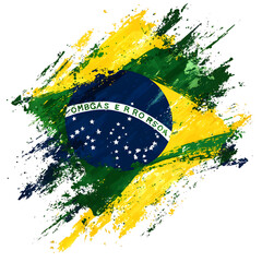 Vibrant Brazil Flag Abstract Design with Colorful Brush Strokes and Artistic Splashes