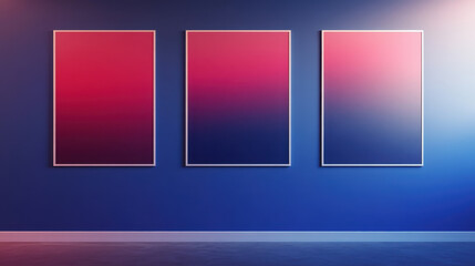 Minimal gradient posters on modern blue wall