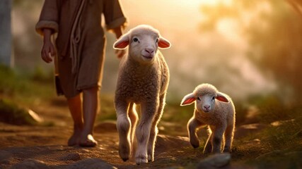 Small lamb with Jesus Christ as a child