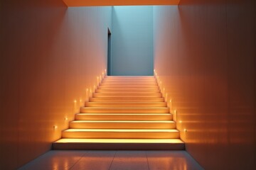 A minimalist glowing staircase with dynamic motivational elements