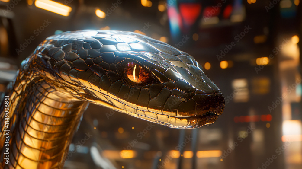 Poster Futuristic robotic snake with metallic scales in a high-tech environment