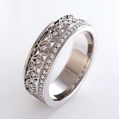 Elegant white gold diamond ring with intricate floral design