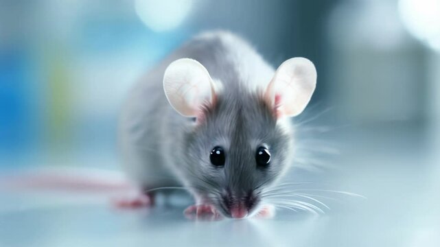 A white laboratory mouse actively exploring a clean and wellorganized research environment for various studies