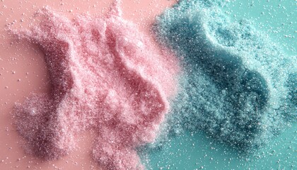 Fototapeta premium Pink and teal glitter powder explosion on contrasting backgrounds