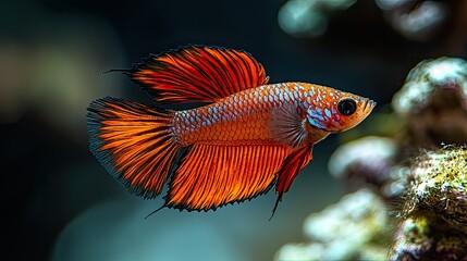 Obraz premium A vibrant betta fish swimming gracefully in a colorful aquatic environment.