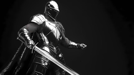 Naklejka premium Stalwart crusader in polished chrome plate stands guard against dark sorcery. Stalwart. Illustration