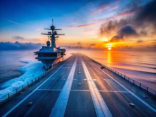 Empty Aircraft Carrier Deck at Dawn - Misty Aerial View
