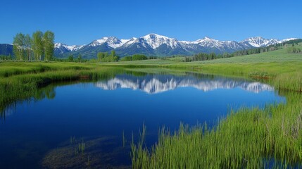Fototapeta premium Serene Mountain Reflection in Clear Lake Surrounded by Greenery