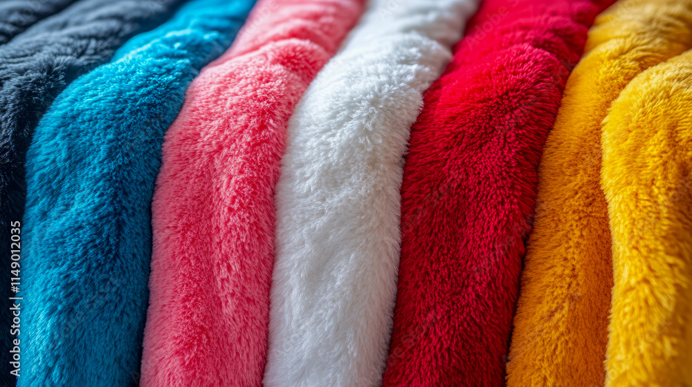 Poster vibrant array of soft furry fabrics in various bold colors