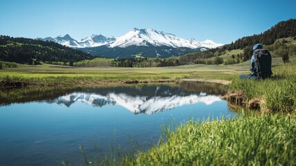 Fototapeta premium Serene Landscape with Majestic Mountains and Reflective Water