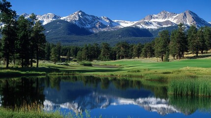 Scenic Mountain Landscape with Trees and Mirror Lake Reflection