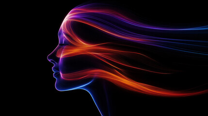 Futuristische Silhouette mit lebhaften Lichtstreifen und dynamischer Bewegung

