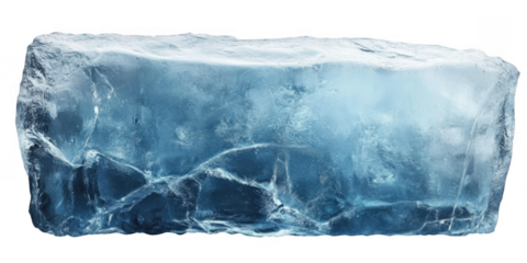 Rectangular ice block with a frosted, textured surface. Ideal for beverage presentations, food styling, and creative visual designs. Isolated on transparent background, png