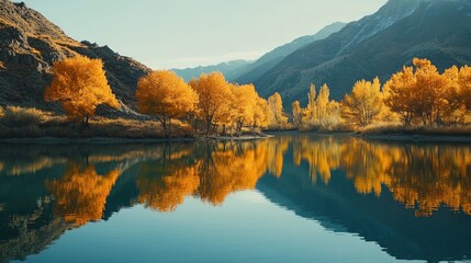 Fototapeta premium Autumn Serenity Reflected in Tranquil Mountain Lake Landscape