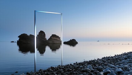 Futuristic Zen Scenery An Abstract Minimalist Background for D Rendering, Capturing the Essence of Serenity and Innovation in a Panoramic Seascape Setting
