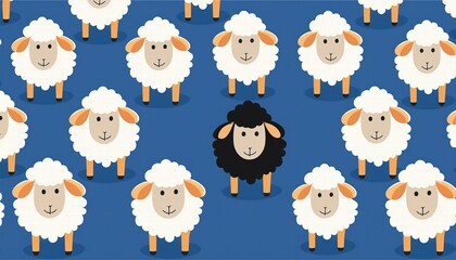 A Black Sheep Surrounded by White Sheep A Metaphor for Individuality and Uniqueness in a Conformist World, Celebrating the Beauty of Being Different and Embracing Our True Selves