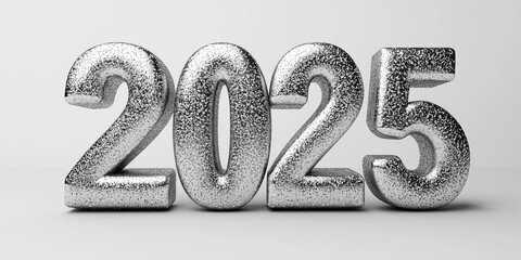 Srebrny duży napis 3D - 2025 - Tekst na pustym tle © Silent26