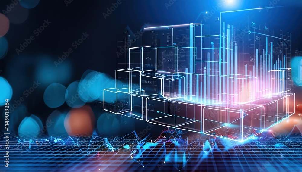 Poster futuristic abstract technology background illustrating data flow, business analytics, and innovation
