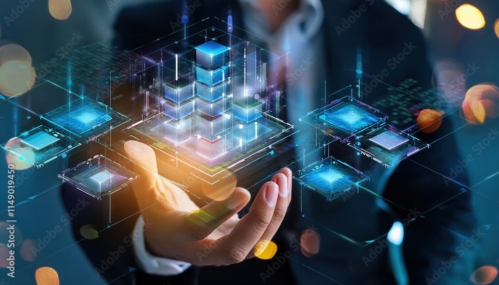 Poster futuristic abstract technology background showcasing data flow and business analytics in a digital l