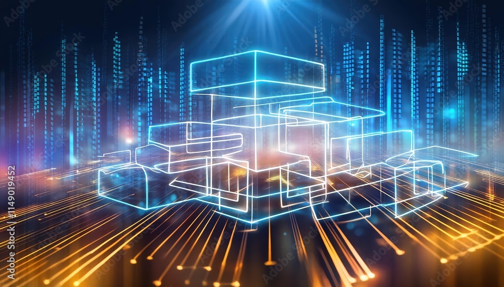Poster futuristic abstract technology background illustrating data flow and business analytics for modern e