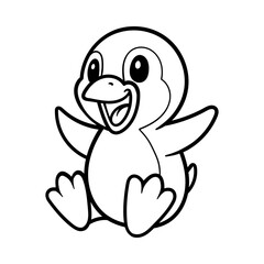 fun sliding penguin cartoon character isolated drawing line art style sketch classic vintage design illustration