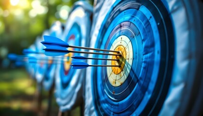 Multiple Arrows Hitting Target Bullseye: Business Success Concept