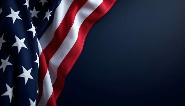 United States flag on dark background with text space. US National Day Theme. 