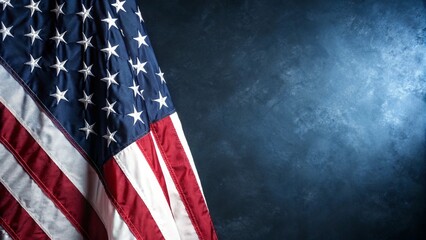 Close-Up of United States Flag on Dark Navy-Blue Background