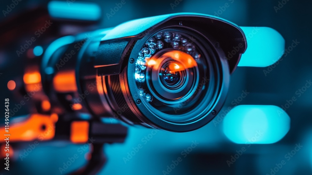 Poster close-up of security camera with infrared leds for surveillance and monitoring, security concept.